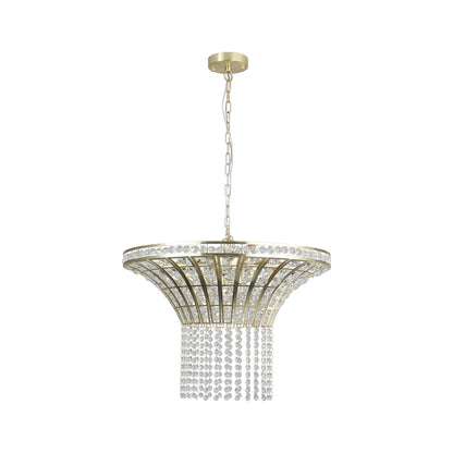K9 Crystal Chandelier with Cascading Octagonal Beads | 8-Light Gold Modern Ceiling Light — Round 24" or Rectangular 39", Adjustable Height