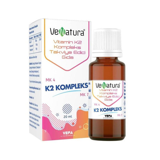 VeNatura Vitamin K2 Kompleks Liquid Supplement - 200 mcg Vitamin K per Drop, Menaquinon 4 & 7, 20ml Dietary Supplement for Bone and Cardiovascular Health