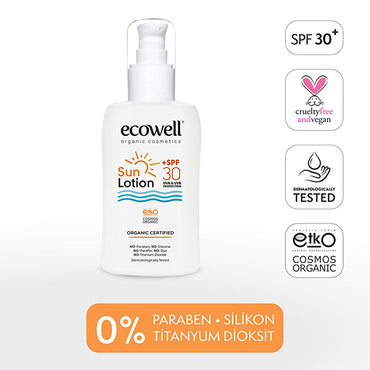 Ecowell Organic Sunscreen Lotion - 30 SPF, Vegan & Mineral UVA UVB Protection, Moisturizing & Eco-Friendly