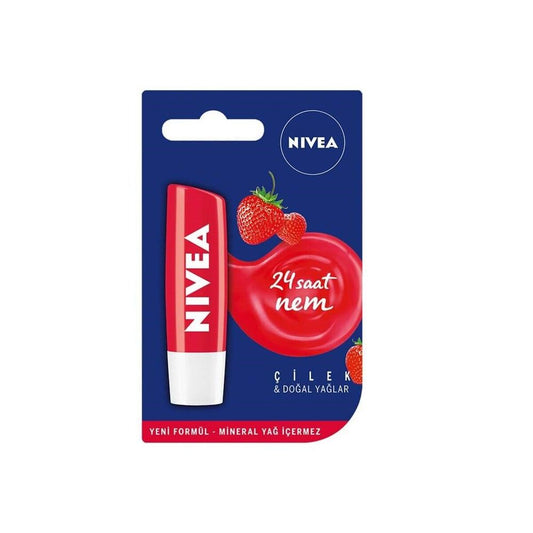 Nivea Strawberry Lip Care Stick - 24 Hour Moisturizing Lip Balm for Dry Lips