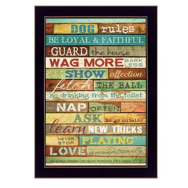"Dog Rules" Framed Wall Art by Marla Rae | Funny Pet Print for Dog Lovers, Black Frame