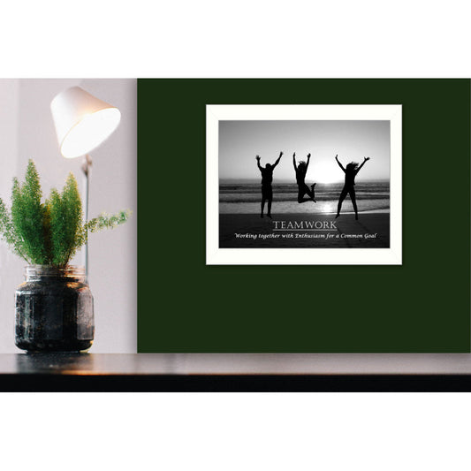 "Teamwork" Framed Wall Art | Motivational Office Print, White Frame