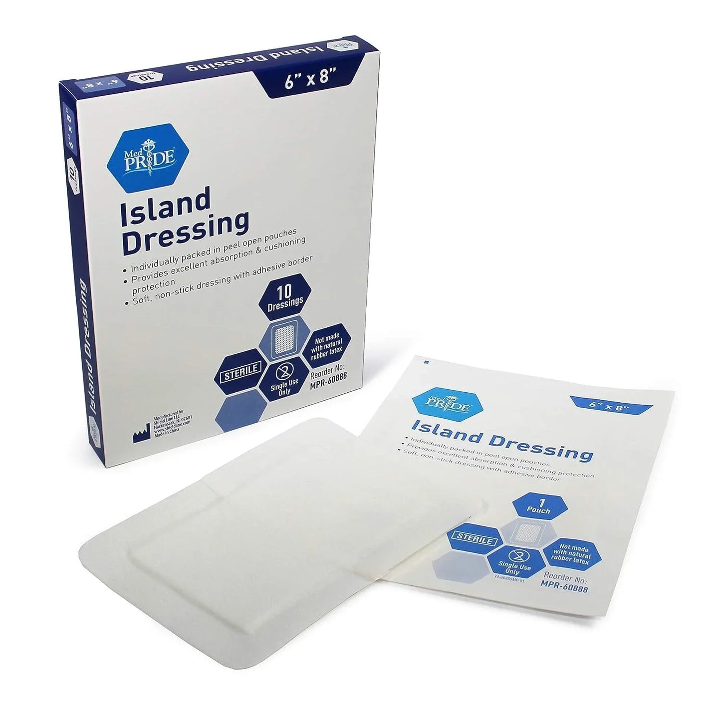 Medpride Bordered Gauze Island Dressing for Wounds First Aid Kit Supplies, 6”x8” 10/Box, Case of of 12 (120 Count)