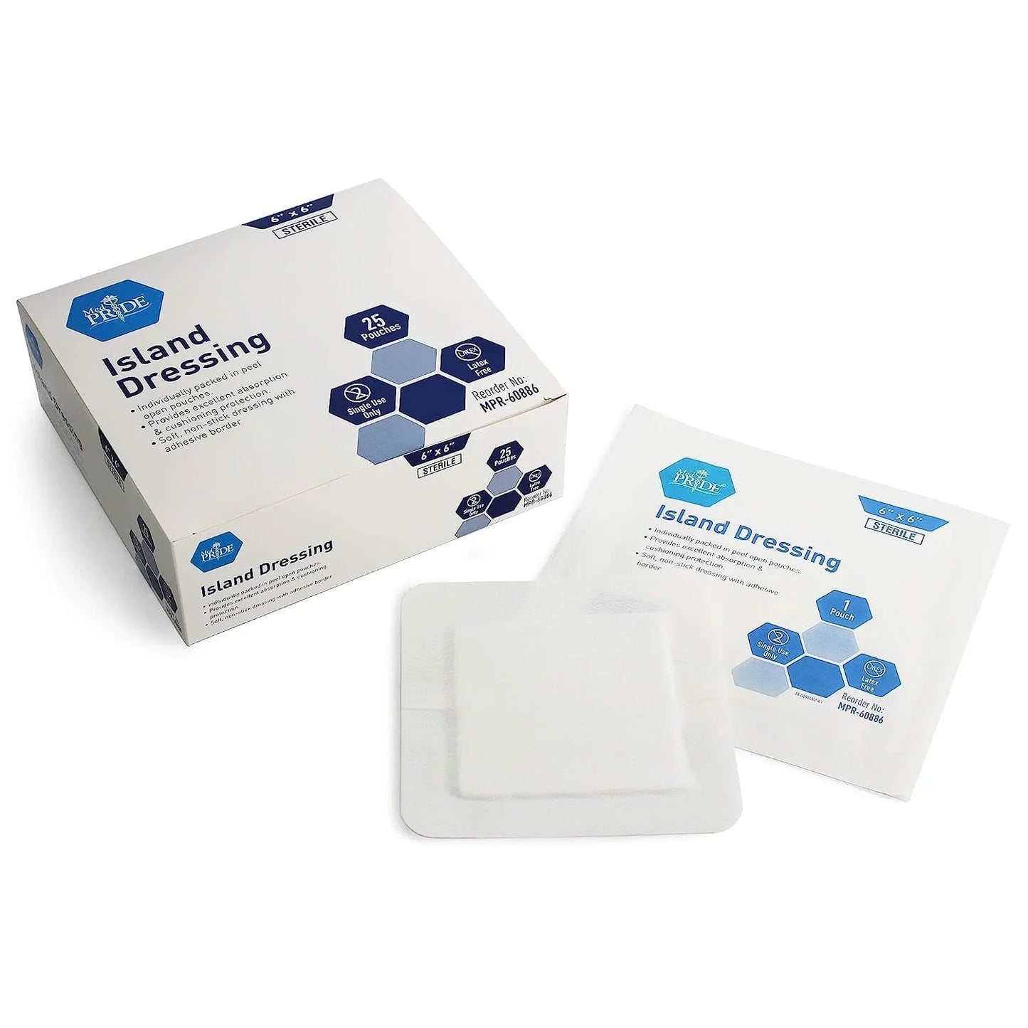 Medpride Bordered Gauze Island Dressing for Wounds First Aid Kit Supplies, 6”x6” 25/Box, Case of of 6 (150 Count)