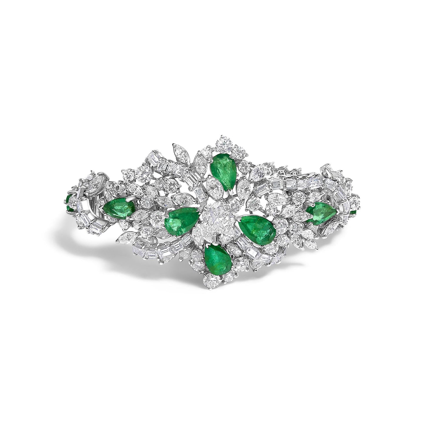 Platinum Diamond & Brazilian Emerald Jewelry Set – 38.30 ct Diamond, 19.76 ct Emerald, C. Dunaigre Certified
