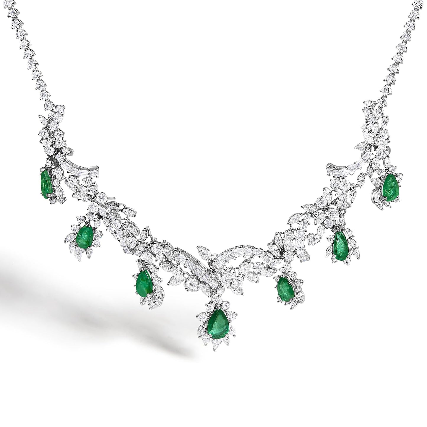 Platinum Diamond & Brazilian Emerald Jewelry Set – 38.30 ct Diamond, 19.76 ct Emerald, C. Dunaigre Certified