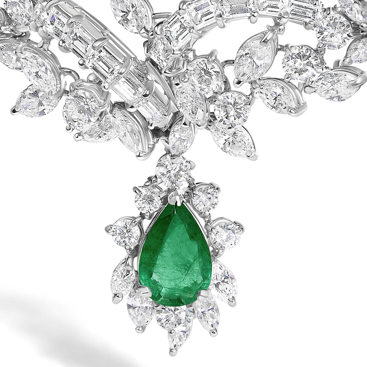 Platinum Diamond & Brazilian Emerald Jewelry Set – 38.30 ct Diamond, 19.76 ct Emerald, C. Dunaigre Certified