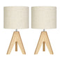 Set of 2 - Solid Wood Tripod Table Lamp with Beige Linen Drum Shade