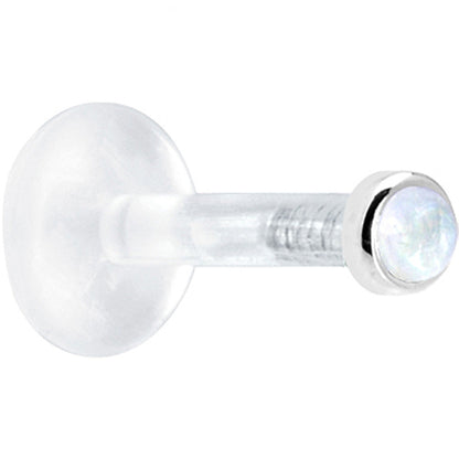 Solid 14K White Gold 2mm Genuine Rainbow Moonstone Bioplast Push in Monroe