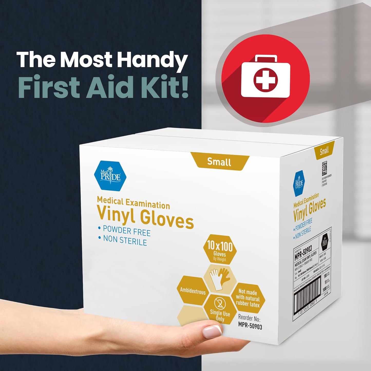MedPride Vinyl Exam Gloves 4 Mil Thick Non-Sterile Powder Free - 100/box, Case of 10 (1000 count)