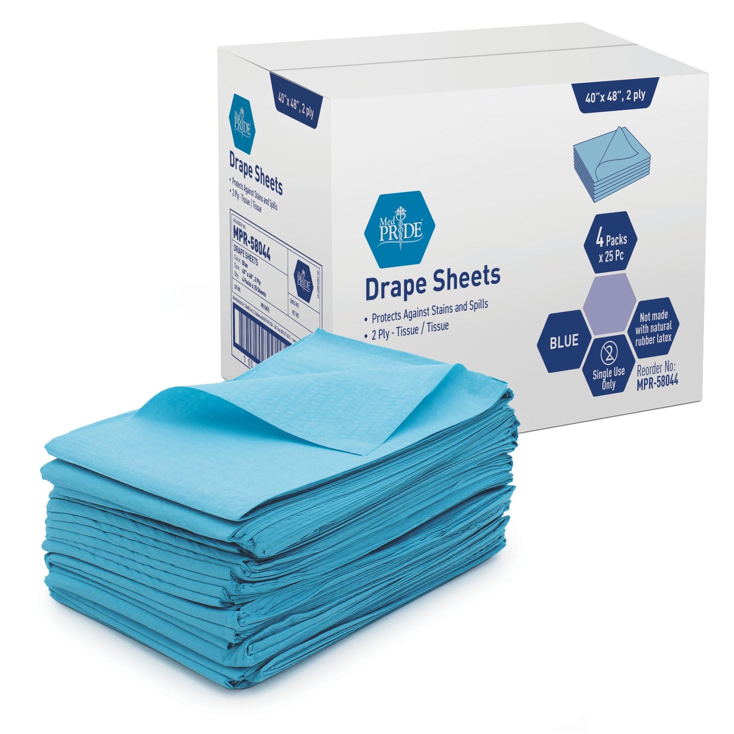 MedPride 2-Ply Hospital Drape Disposable Sheets Leakproof Paper Sheet Table Cover, Blue, 25-Pack, Case of 4 (100 Count)