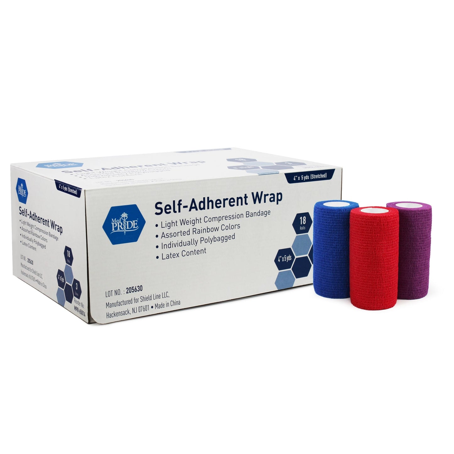 Medpride Self-Adherent Wrap, 4"x5" yds. - Rainbow - Latex Free, 3 colors/Box, Case of 18