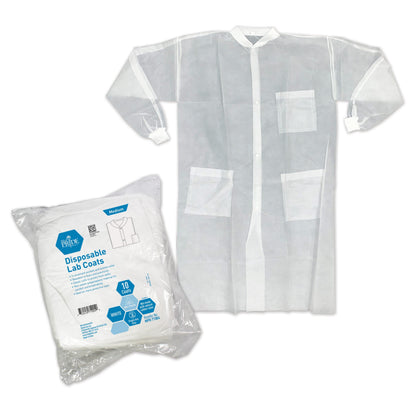 MedPride Lab Coat w/3 Pocket Knit Collar and Cuff - 10/Pack, Case of 3 (30 Count)