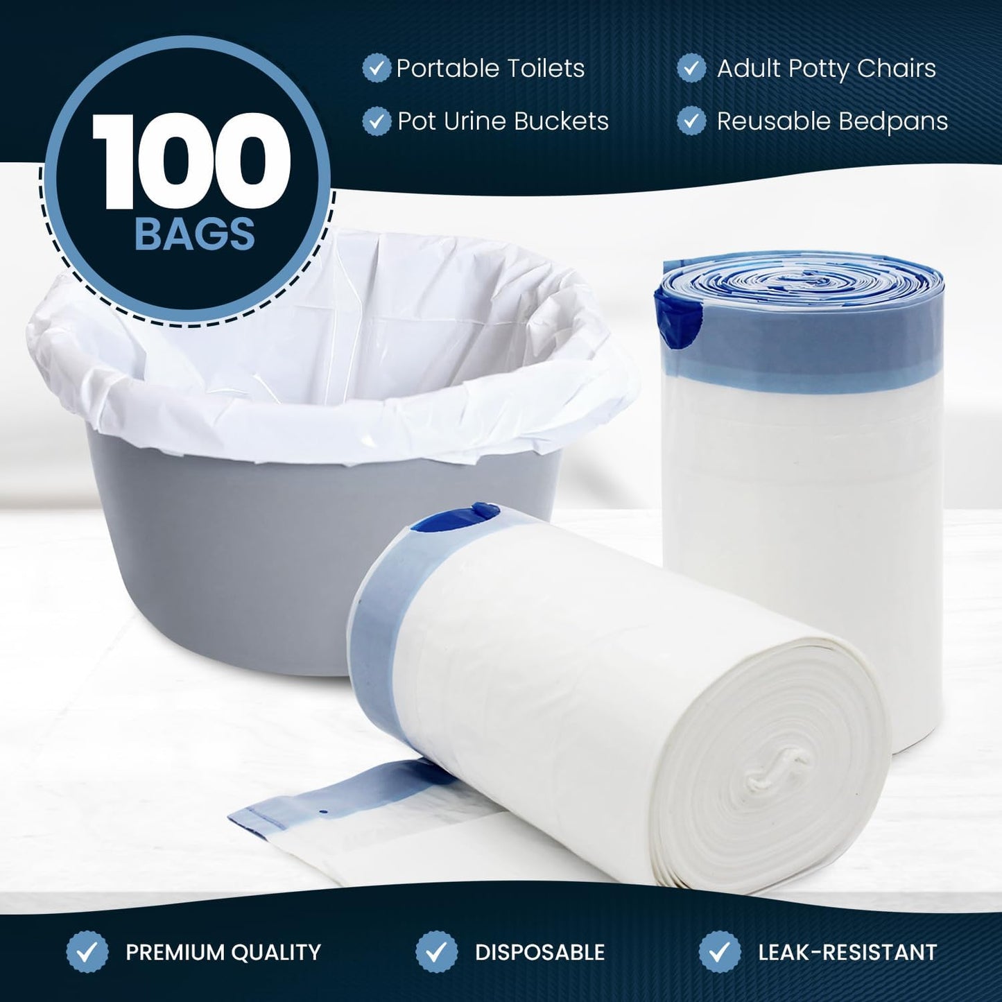 MedPride Disposable Commode Liner Bags, Universal Size, White 100 bags / Case of 6 (600 count)