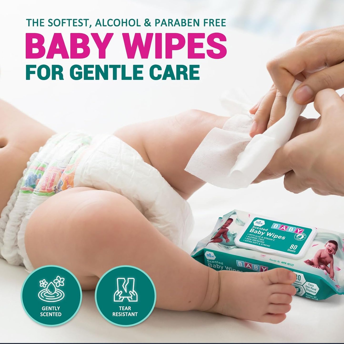 MedPride Baby Wipes, Scented with Aloe Vera and Vitamin E, Blue, 6"x7.5" - 80/Pack, Case of 24 (1920 count)