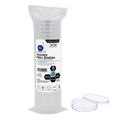 MedPride Stackable Petri Dishes with Lids, Sterile 90mmx15mm -  20 Pack of 25 (500 Count)