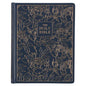 KJV Holy Bible, Large Print Note-Taking Bible, Faux Leather Hardcover - King James Version, Navy W/Gold Floral - Leather