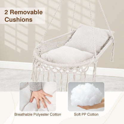 Macrame Swing Chair Hammock Chair with 2 Removable Cushions