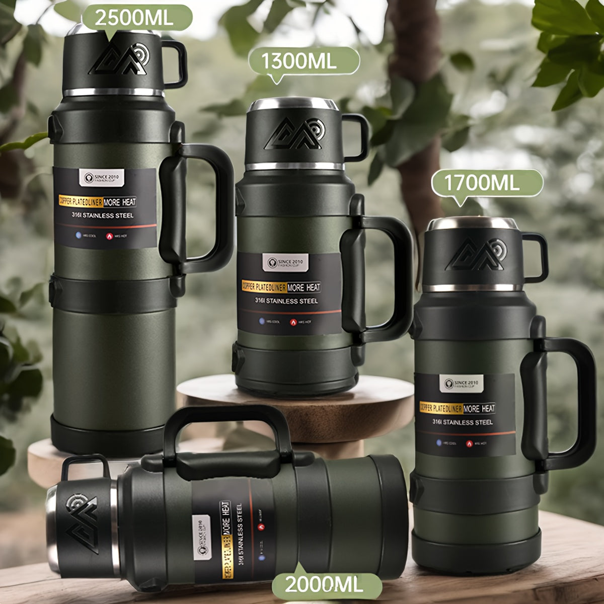 Multi-Size - Insulated Water Bottle Stainless Steel Thermos Mug Handle