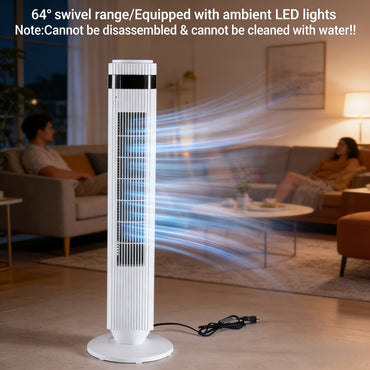 Tower Fan Bladeless 5 Speeds 4 Modes 64° Oscillating Quiet Remote 12H Timer