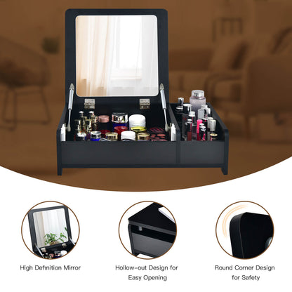 Compact Bay Window Makeup Dressing Table with Flip-Top Mirror