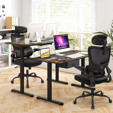 Mesh Office Chair with Adaptive Lumbar Support Flip-up Armrests Reclining Backrest-Black