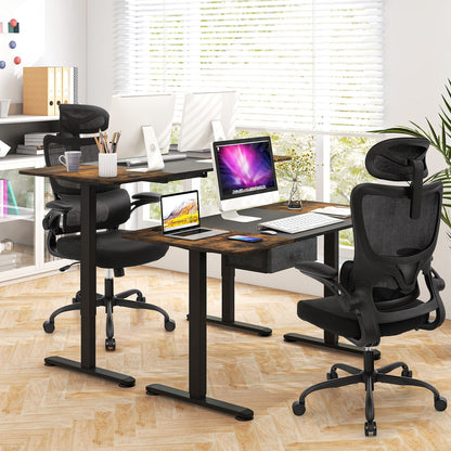 Mesh Office Chair with Adaptive Lumbar Support Flip-up Armrests Reclining Backrest-Black