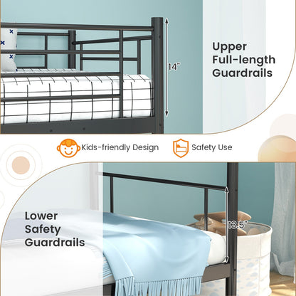 Metal Bunk Bed with Ladder and Full-length Guardrails