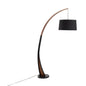 Mid-Century Modern Floor Lamp – Arched Walnut Wood Frame, Marble Base & Linen Drum Shade