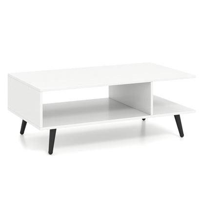 Mid Century Modern Rectangle Coffee Table 2-Tier Accent Table with 2 Open Compartments