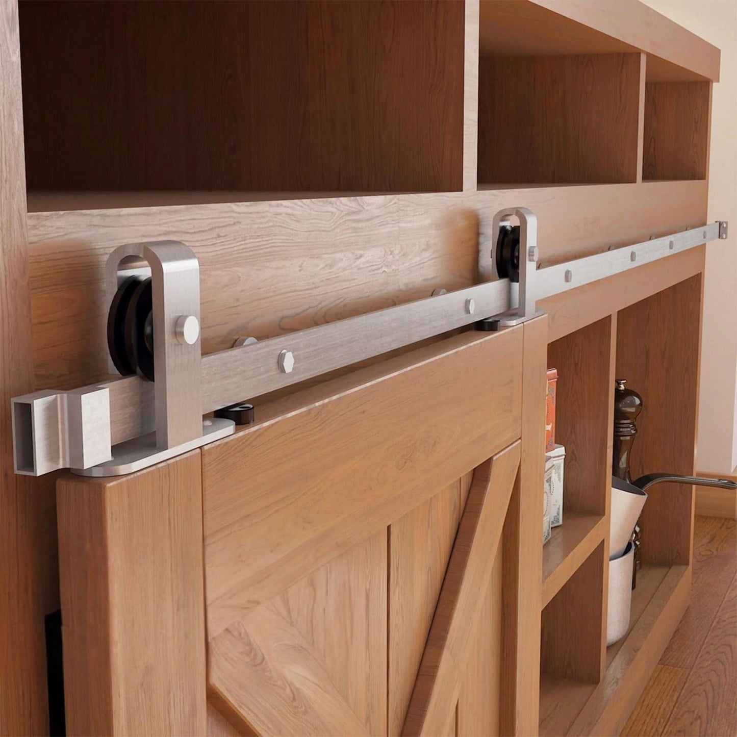 J Top Mount Cabinet Barn Door Hardware Kit | Brushed Nickel