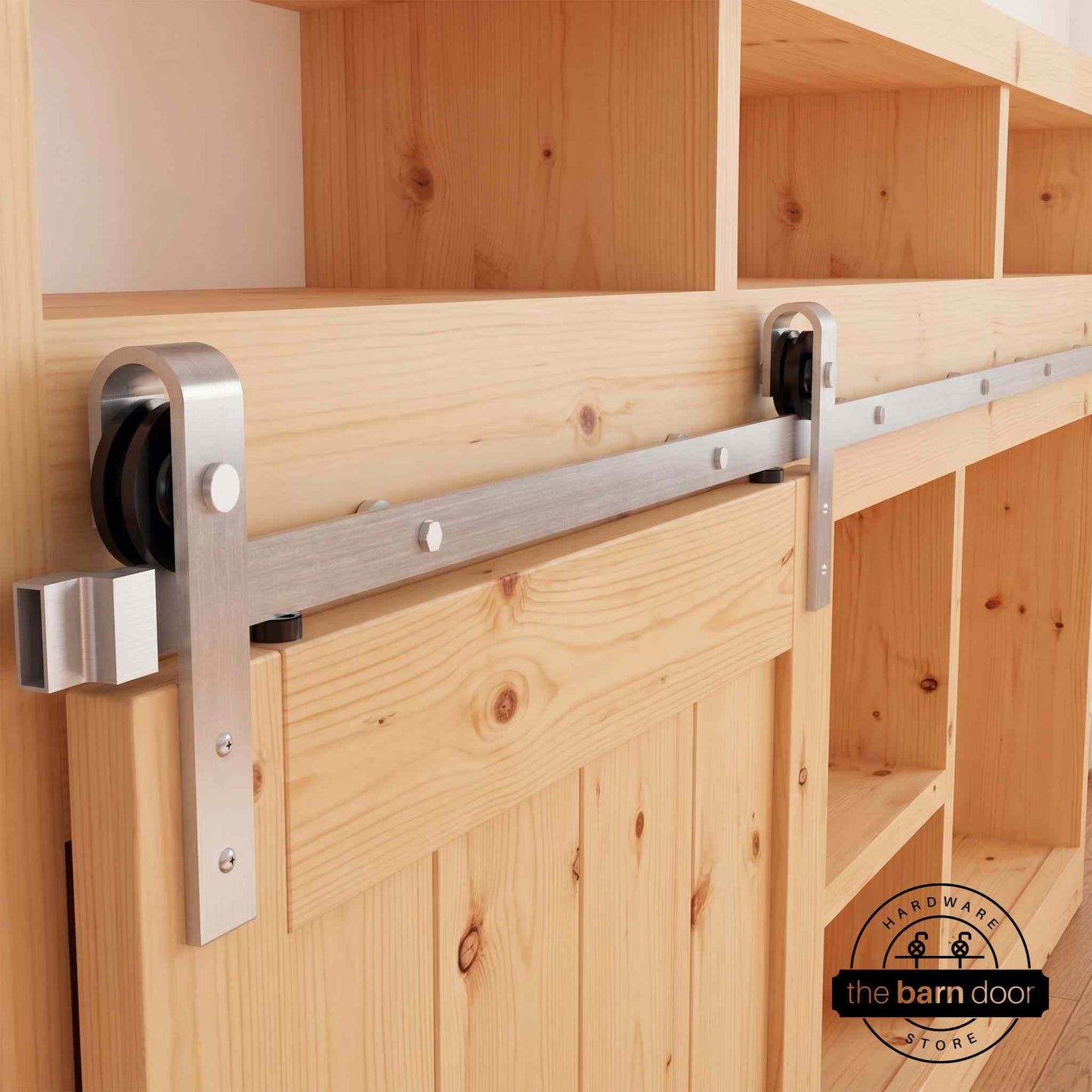 J-Strap Cabinet Barn Door Hardware Kit | Brushed Nickel