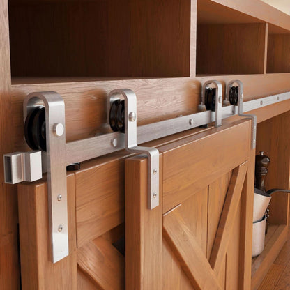 J-Strap Mini Bypass Cabinet Barn Door Hardware Kit | Brushed Nickel