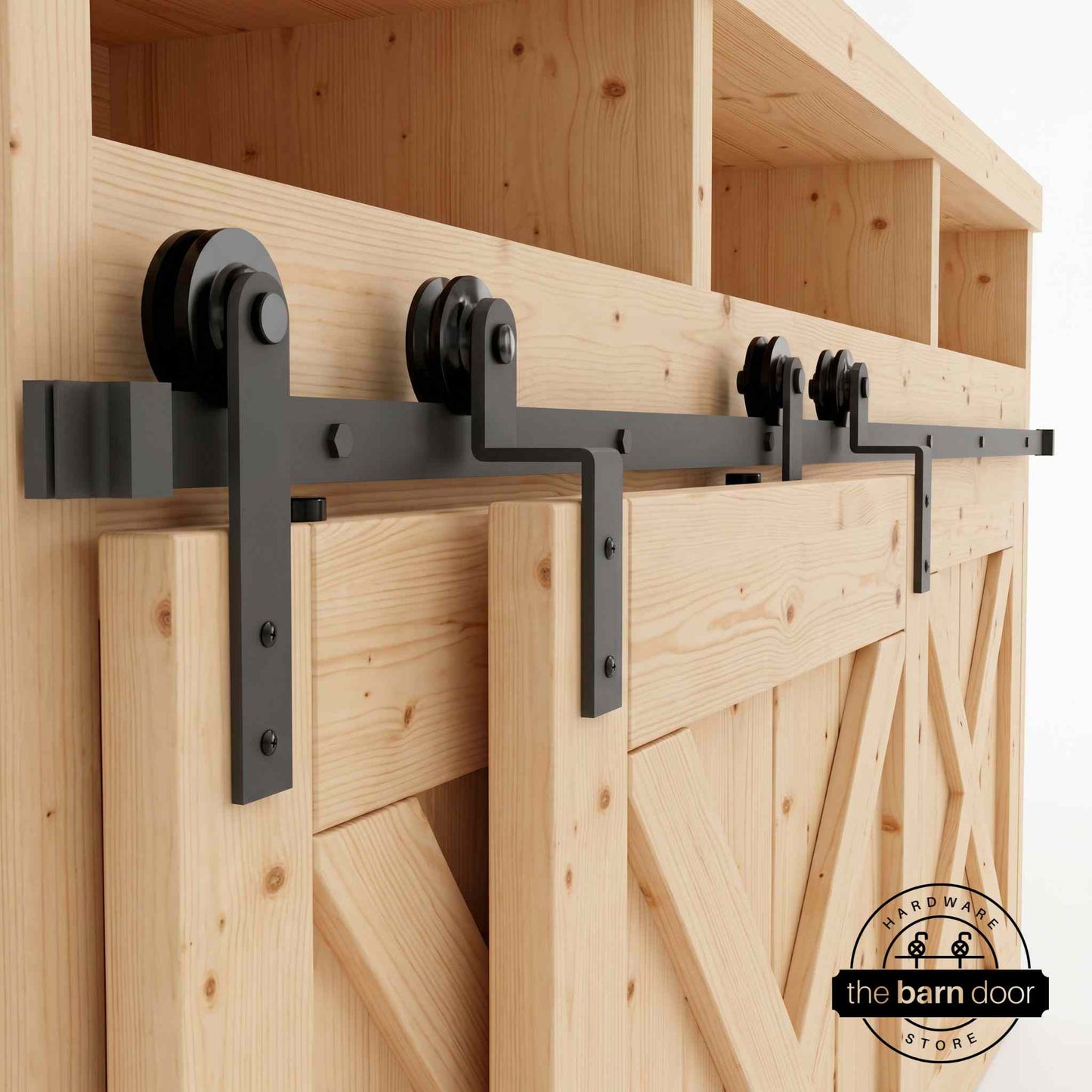 Straight Strap Mini Bypass Cabinet Barn Door Hardware Kit | Matte Black