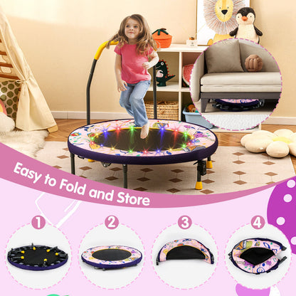 Mini Trampoline Folding Small Rebounder for Kids with Lights-Pink