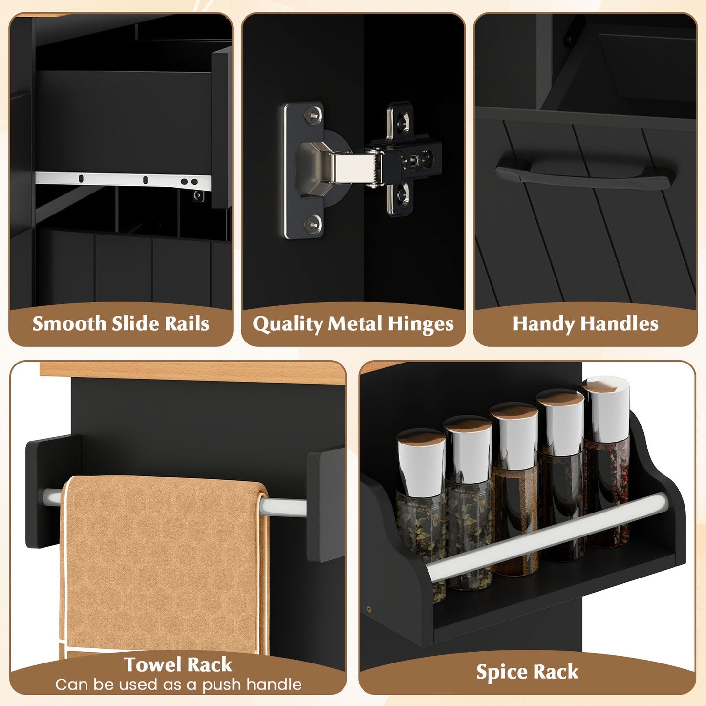 Mobile Kitchen Island Table with Trash Bag Storage for Dining Room