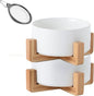 Modern Ceramic Cat & Dog Bowl Set with Wood Stand, Non-Slip, Set of 2