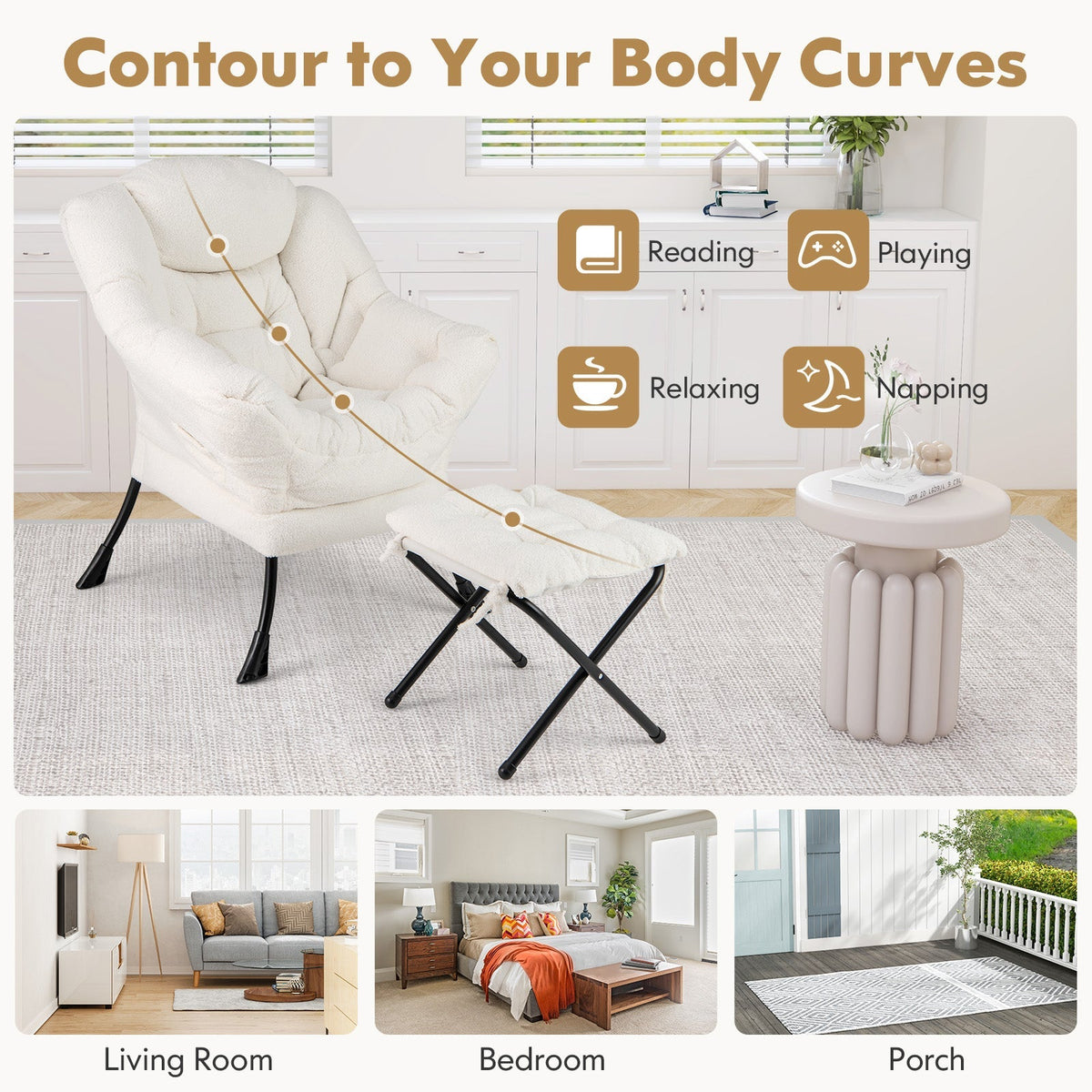 Modern Accent Chair with Folding Footrest and Head Pillow