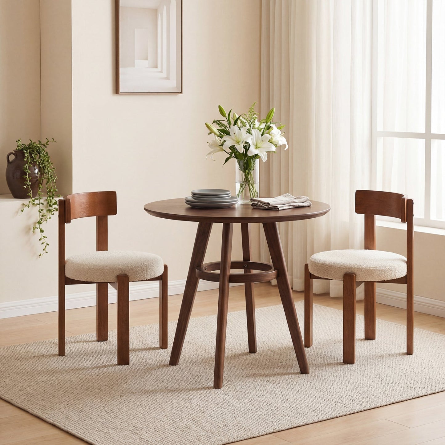 Modern Dining Chairs Set of 4 with Solid Rubber Wood Legs