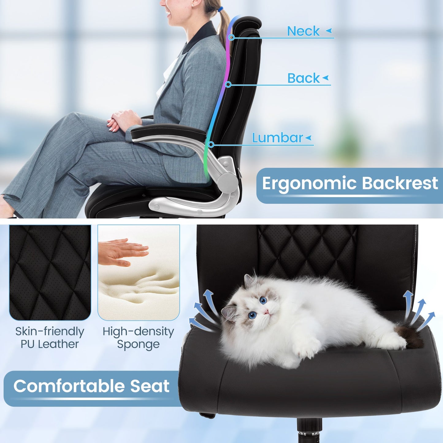 Executive Office Chair with Adjustable Headrest and Rocking