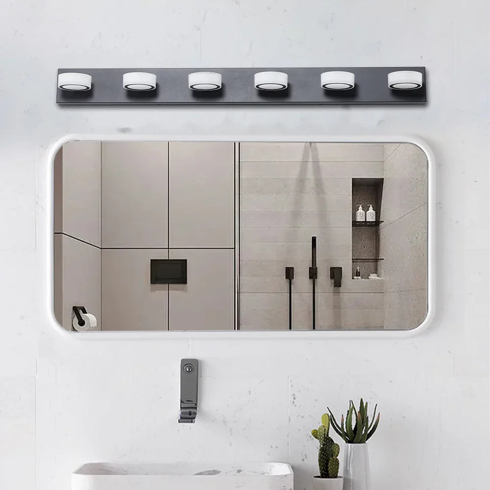 LED Vanity Light Fixture | 3/4/5/6/7-Light Dimmable Bathroom Wall Sconce with Acrylic Shade — Matte Black, 6000K, 42W