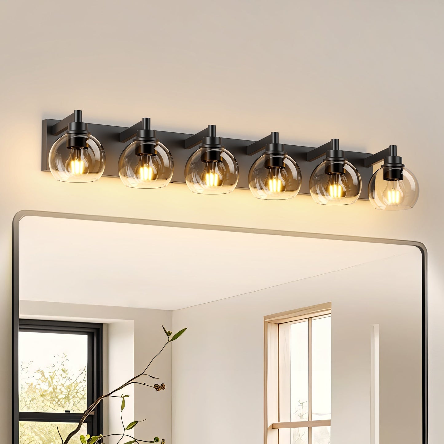 Matte Black Vanity Light | 3/4/5/6-Light Bathroom Wall Sconce with Clear Glass Shades & E26 Socket — Water-Resistant, Up or Down Mount