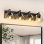 Matte Black Vanity Light | 3/4/5/6-Light Bathroom Wall Sconce with Clear Glass Shades & E26 Socket — Water-Resistant, Up or Down Mount