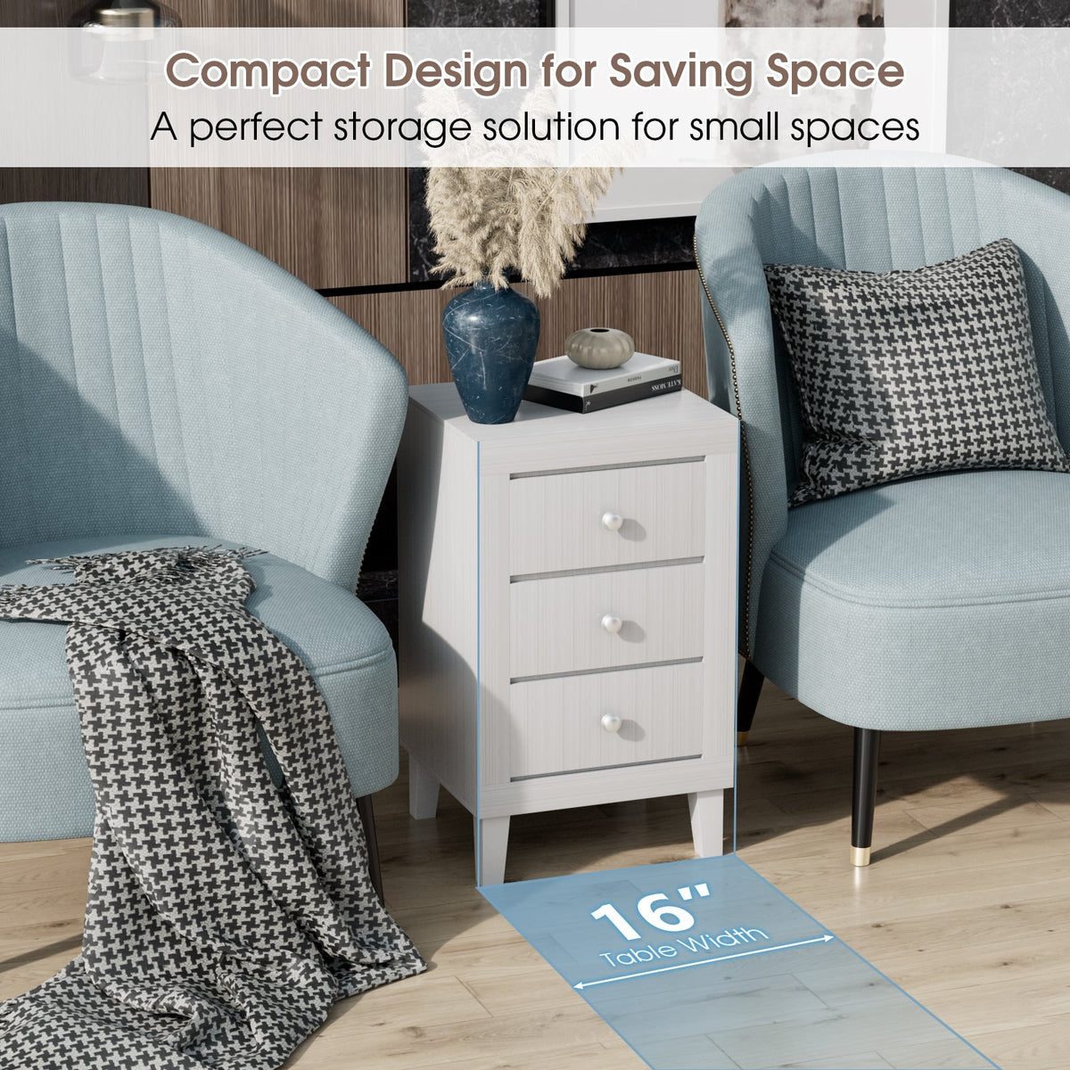 Modern Nightstand with 3 Drawers for Bedroom Living Room