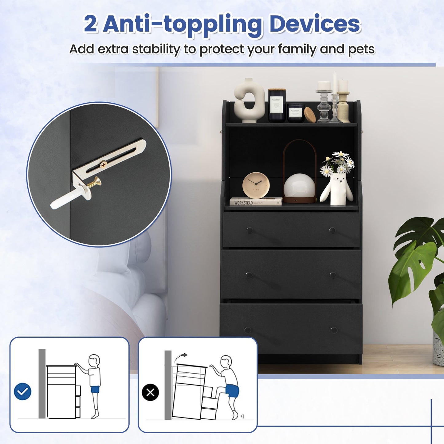 Storage Dresser with Anti-Toppling Device, 44" Tall
