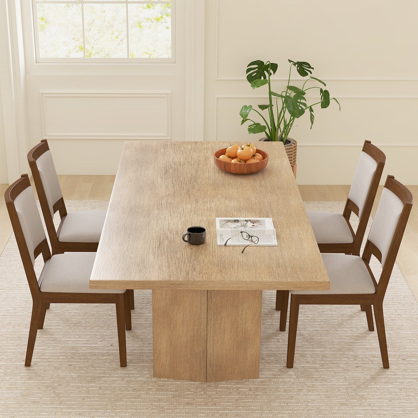 Modern Dining Upholstered Kitchen Chair Set of 2 with Padded Backrest-Brown