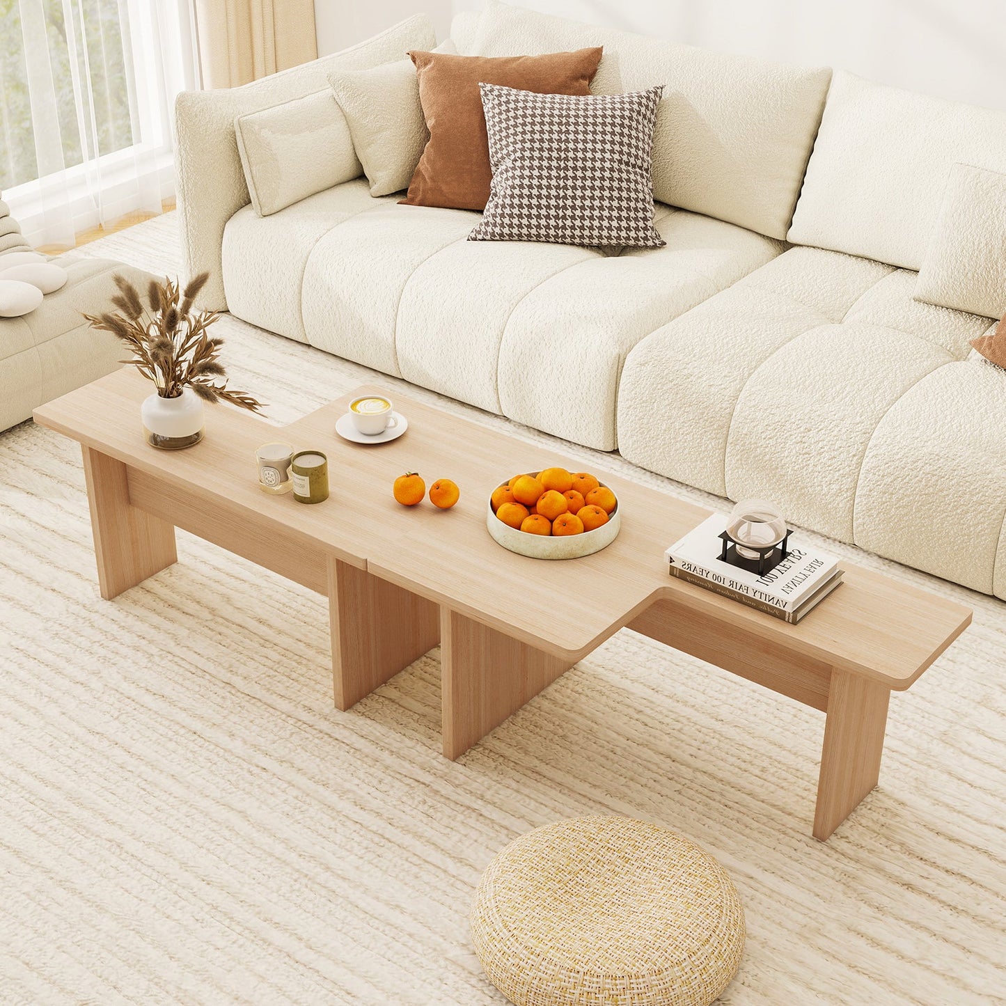 Modular Coffee Table Set of 2 L Shaped Center Tables for Small Space