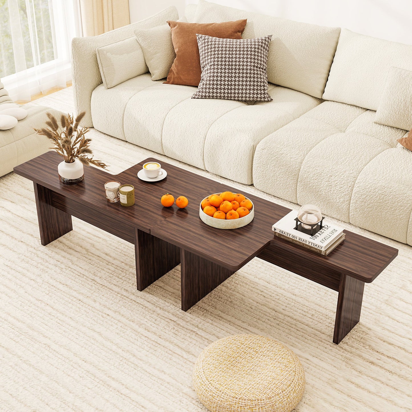 Modular Coffee Table Set of 2 L Shaped Center Tables for Small Space