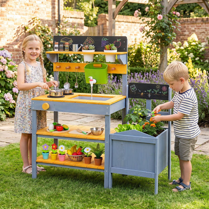 Mud Kitchen Play Set with Running Water and Dual Burners
