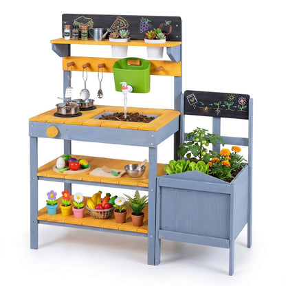 Mud Kitchen Play Set with Running Water and Dual Burners